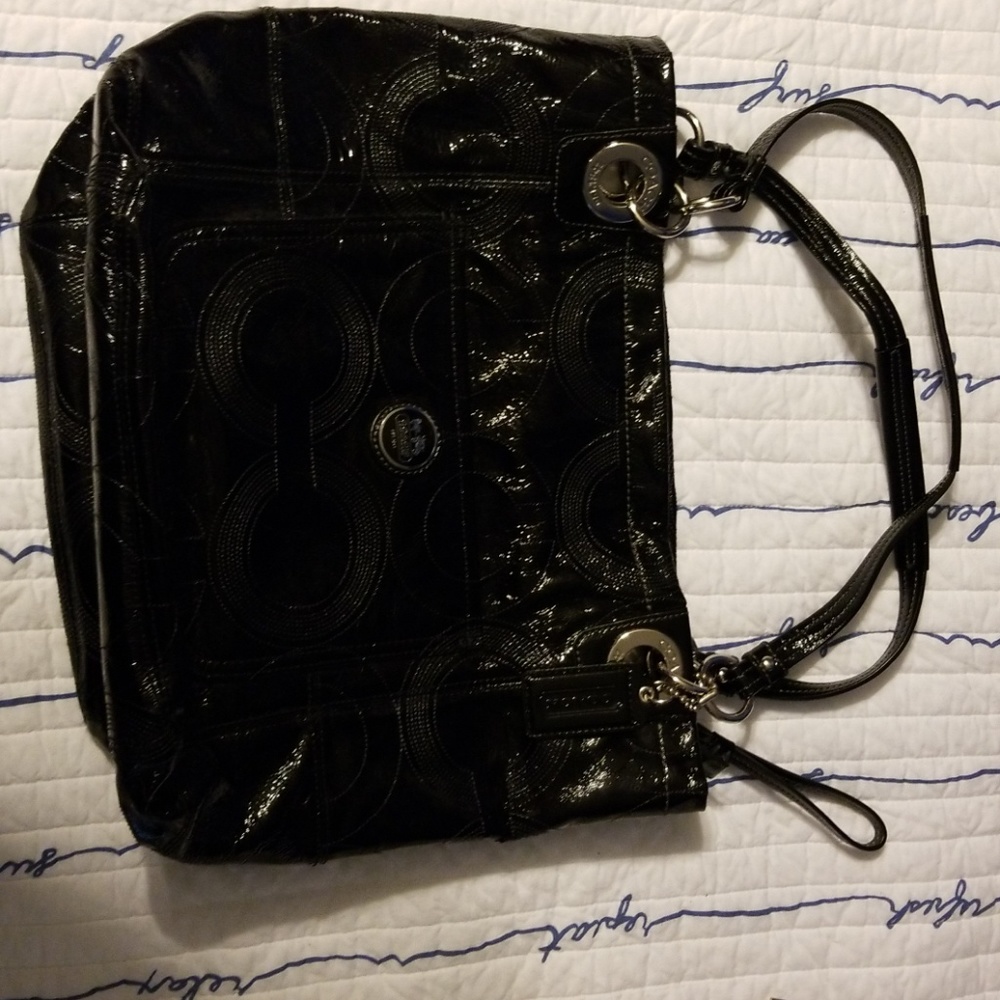 Coach black patent leather purse